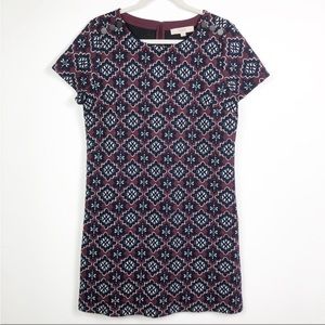 LOFT Medallion Jacquard Shoulder Button Dress, 10